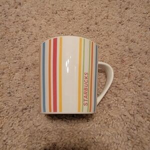 2005 Starbucks Coffee Co. Striped Mug White Multi-Colors Holds 14 Fl. Oz. Good